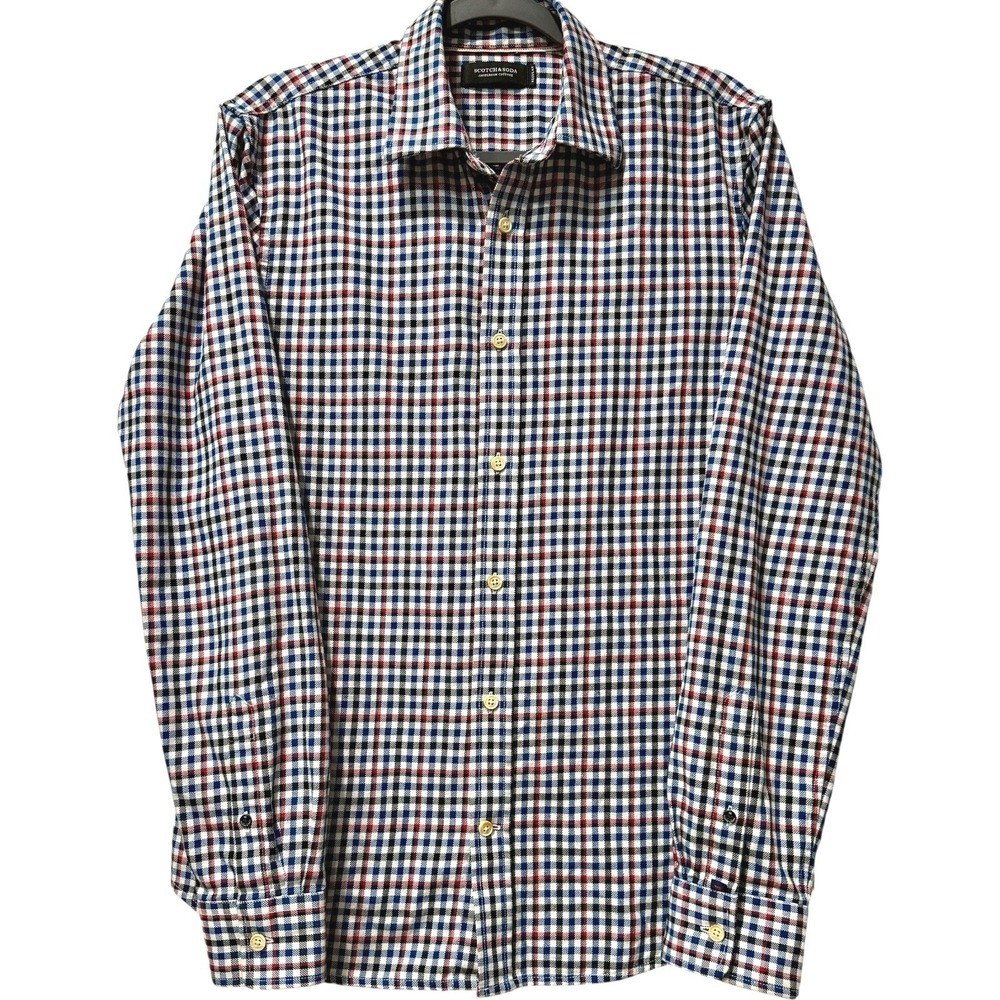 Scotch & Soda Amsterdam Gingham Plaid Button Down Shirt Red, White & Blue Medium